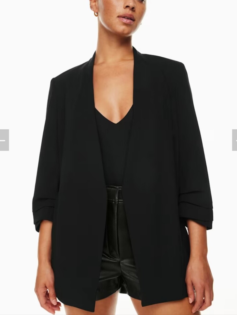 Aritzia Babaton Power Hip Black Open-Front Longline Blazer Jacket Size 10